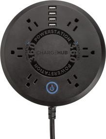 img 4 attached to Universal ChargeHub Powerstation 360: 10-Port Surge Protector Power Strip with 6 AC Outlets and 4 USB Ports - Black - Up to 4000 Joules of Surge Protection