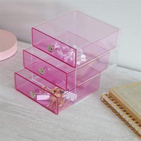 img 3 attached to 🎀 iDesign Pink 3-Drawer Jewelry Box: Compact Storage for Cosmetics, Hair Care, Office, and More - 6.5" x 6.5" x 6.5