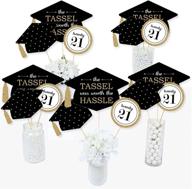 gold graduation party centerpiece sticks - tassel worth the hassle - 2021 - set of 15 - big dot of happiness logo