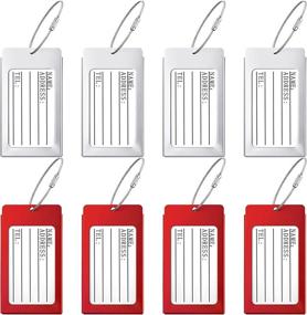 img 4 attached to 8 Pieces Luggage Tags Business Card Holder Aluminium Metal Travel ID Bag Tag For Travel Luggage Baggage Identifier (Red