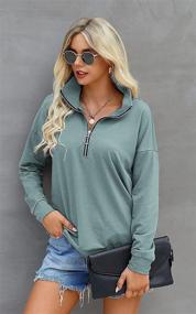 img 2 attached to PRETTYGARDEN Women's Casual Quarter-Zip Pullover - Long Sleeve Collar Sweatshirt - Solid Activewear Running Jacket