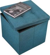 🪑 folding storage ottoman cube foot rest stool seat, 15-inch linen foldable storage box, blue rectangular coffee table bench footrest storage chest - ideal for living room, bedroom, dorm logo