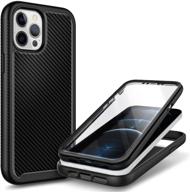 📱 e-began iphone 12 case, iphone 12 pro case (6.1 inch, 2020) full-body protective shockproof rugged black bumper cover - carbon fiber with built-in screen protector, impact resist durable phone case logo