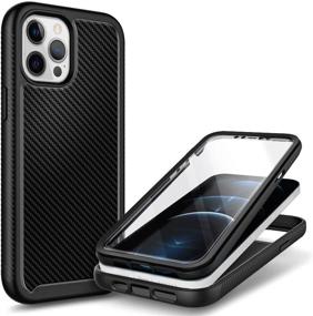 img 4 attached to 📱 E-Began iPhone 12 Case, iPhone 12 Pro Case (6.1 inch, 2020) Full-Body Protective Shockproof Rugged Black Bumper Cover - Carbon Fiber with Built-in Screen Protector, Impact Resist Durable Phone Case