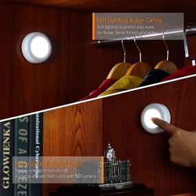 img 2 attached to 🔦 4-Pack Tap Light Bundle - Battery Operated LED Puck Lights for Kitchen, Under Cabinet, Closet (Cool White) - Includes Stick-on Lights for Night Touch Illumination