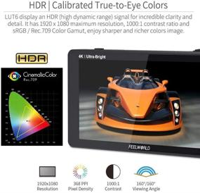 img 1 attached to FEELWORLD LUT6S 6 Inch SDI 2600nits HDR Touch Screen Monitor with 3D LUT for DSLR Camera, Featuring Waveform, VectorScope, Histogram, 3G-SDI, 4K HDMI I/O and 1920X1080 IPS Panel