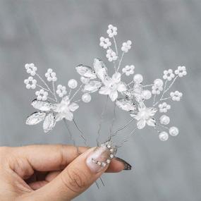 img 2 attached to 💍 Heread Crystal Bride Wedding Hair Pins: Silver Flower Bridal Head Piece with Pearl Accessories for Women and Girls - Pack of 3 (A Silver)