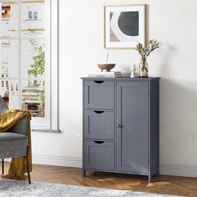 img 2 attached to Spacious Gray Bathroom Storage Cabinet: VASAGLE Floor Cabinet with 3 Drawers and Adjustable Shelf - 23.6 x 11.8 x 31.9 Inches (UBBC049G01)