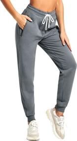 img 4 attached to 🩳 PULI Ladies Workout Sweatpants - Cotton Joggers with Ribbed Splicing, Lounge Sweat Pants featuring Zippered Pocket