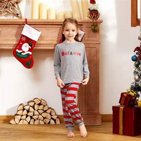 img 1 attached to 🎅 Christmas PJ's Sleepwear: IFFEI Family Matching Pajamas Set with Believe Printed Top and Striped Bottom