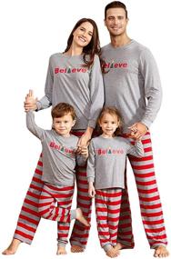 img 4 attached to 🎅 Christmas PJ's Sleepwear: IFFEI Family Matching Pajamas Set with Believe Printed Top and Striped Bottom