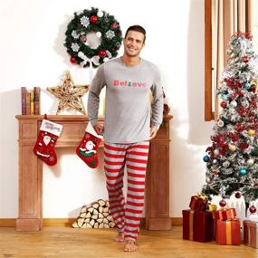 img 3 attached to 🎅 Christmas PJ's Sleepwear: IFFEI Family Matching Pajamas Set with Believe Printed Top and Striped Bottom