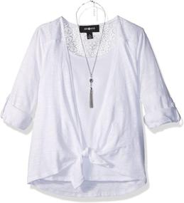 img 3 attached to 👚 Stylish Amy Byer Girls' 2-Fer Top: Tie-Front Detail, Lace Back