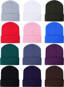 img 4 attached to 🧢 Cozy and Warm Knit Hat Beanie Hats: Zhanmai 12 Pieces Knitted Cuffed Skull Caps for Adults and Kids