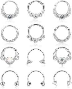 img 4 attached to ORAZIO 12PCS 16G Septum Rings: Trendy Stainless Steel Cartilage Earrings for Women and Men