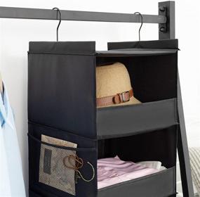 img 1 attached to DonYeco Hanging Closet Organizer with 4 Shelves, Collapsible Storage for Clothes and Accessories, 4-Side-Pockets, Front Lip Design, Washable Oxford Cloth Fabric, Black
