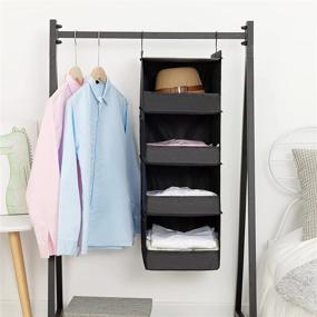 img 3 attached to DonYeco Hanging Closet Organizer with 4 Shelves, Collapsible Storage for Clothes and Accessories, 4-Side-Pockets, Front Lip Design, Washable Oxford Cloth Fabric, Black