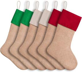 img 4 attached to 🎄 Favide 16" Christmas Burlap Stockings: Xmas Fireplace Hanging Decorations (Pack of 6, Red, Green, White)