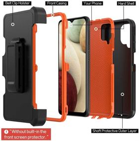 img 2 attached to 📱 Xihaiying Phone Case for Samsung Galaxy A12 5G: Heavy Duty Shockproof Armor Cover with Belt Clip Holster (Black+Orange)