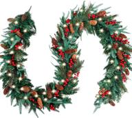 9ft x 12in christmas garland for mantle with 50 lights, battery 🎄 operated lighted garlands with pinecones & red berries - ideal outdoor holiday fireplace decorations логотип