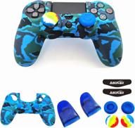 🎮 enhanced gaming experience: silicone skin cover for ps4 controller with anti-slip case, trigger extenders, thumb grips, led light bar decal - blue camouflage protector for dualshock ps4/slim/pro controller логотип