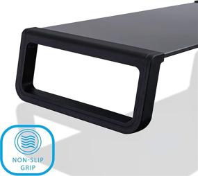 img 2 attached to 🖥️ Seville Classics Airlift Elevated Ergonomic Monitor Stand Riser - 21" Tempered Glass, Midnight Black