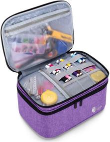 img 3 attached to Luxja Double-Layer Sewing Accessories Organizer - Large Purple Case for Needles, Thread, Scissors, Measuring Tape and Other Sewing Tools