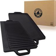 🍳 large reversible grill/griddle, pre-seasoned cast iron skillet 20x9" - backcountry cookware oven/broiler/grill safe, non-stick surface, deep fryer, restaurant chef quality logo