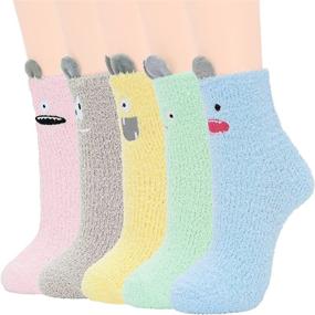 img 4 attached to 🎄 Womens Christmas Fuzzy Socks: Warm Cozy Winter Socks with Soft Fluffy Cartoon Monster Design - Athletic Indoor Socks for Women