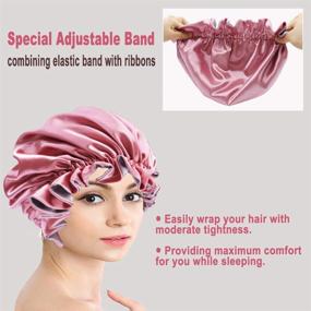 img 2 attached to 🌙 Adjustable Extra Large Satin Night Cap for Women Lady Girls - Ideal Sleep Bonnet for Long/Curly Hair - Double-Layer, Soft & Breathable