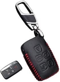 img 4 attached to Genuine Leather Jaguar Key Fob Cover - Xf XE XJ F-PACE XFJ I-PACE 4 Freelander 2 Keychain Case Holder Shell Bag (5 Buttons)