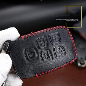 img 3 attached to Genuine Leather Jaguar Key Fob Cover - Xf XE XJ F-PACE XFJ I-PACE 4 Freelander 2 Keychain Case Holder Shell Bag (5 Buttons)