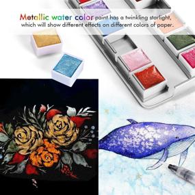 img 1 attached to 🎨 Emooqi Metallic Watercolor Paints Set - Professional Glitter Watercolour Solid Paint Box with 12 Metallic Glitter Colors, 2 Water Brushes, 2 Color Cards, and Storage Bag - Ideal for Illustrations, Painting, and More