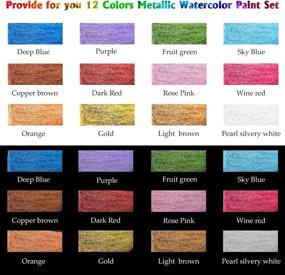 img 2 attached to 🎨 Emooqi Metallic Watercolor Paints Set - Professional Glitter Watercolour Solid Paint Box with 12 Metallic Glitter Colors, 2 Water Brushes, 2 Color Cards, and Storage Bag - Ideal for Illustrations, Painting, and More