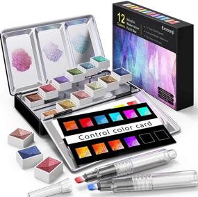 img 4 attached to 🎨 Emooqi Metallic Watercolor Paints Set - Professional Glitter Watercolour Solid Paint Box with 12 Metallic Glitter Colors, 2 Water Brushes, 2 Color Cards, and Storage Bag - Ideal for Illustrations, Painting, and More