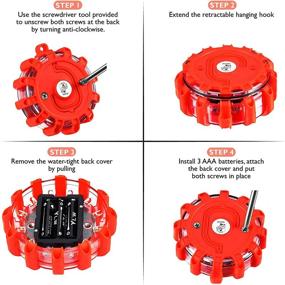 img 1 attached to 🚨 Гаражный мартышка инжиниринг LED дорожные факелы безопасности: Сторонний комплект с магнитным основанием, крючками, сумкой - 4 пакета сигнальных дисков с 9 режимами мигания для автомобиля, грузовика, дома на колёсах и лодки