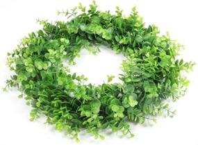 img 3 attached to 🌿 SHACOS Artificial Eucalyptus Greenery Wreath - 17 inch Spring Green Leaves for Front Door, Farmhouse, Indoor Outdoor Home Decor - Boxwood Wreath Ideal for Window, Wall, Party, Wedding