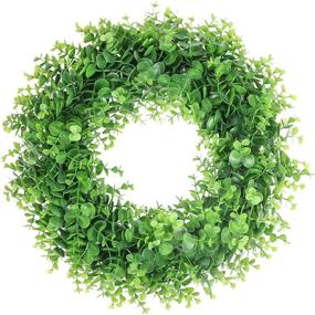 img 4 attached to 🌿 SHACOS Artificial Eucalyptus Greenery Wreath - 17 inch Spring Green Leaves for Front Door, Farmhouse, Indoor Outdoor Home Decor - Boxwood Wreath Ideal for Window, Wall, Party, Wedding