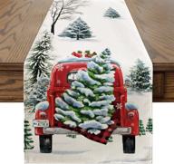 ❄️ watercolor snow tree truck christmas table runner - seasonal winter xmas holiday home party decor, indoor outdoor kitchen dining table decoration - 13 x 72 inch логотип