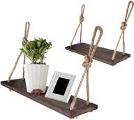 ❤️ yankario rustic wood floating swing shelf with 4 hooks, pack of 2 - rope hanging wall decor logo