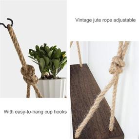 img 2 attached to ❤️ Yankario Rustic Wood Floating Swing Shelf with 4 Hooks, Pack of 2 - Rope Hanging Wall Decor