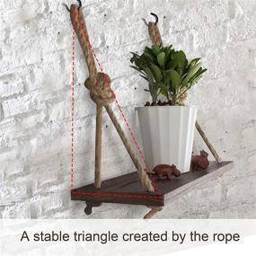 img 3 attached to ❤️ Yankario Rustic Wood Floating Swing Shelf with 4 Hooks, Pack of 2 - Rope Hanging Wall Decor