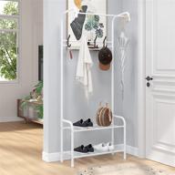 🧥 udear entryway coat rack shoe bench: multifunctional hall tree with clothes storage shelves, independent rail, 4 hooks - ideal for bedroom, corridors, rental apartments - white logo