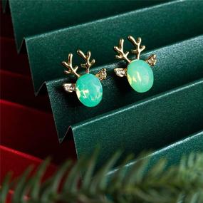 img 2 attached to 🦌 Stunning 18K Real Gold Plated Christmas Earrings: Reindeer Studs with Rhinestone, Pearl & Gemstone Accents - Perfect Xmas or Birthday Gift for Women & Girls