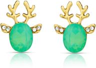 🦌 stunning 18k real gold plated christmas earrings: reindeer studs with rhinestone, pearl & gemstone accents - perfect xmas or birthday gift for women & girls logo