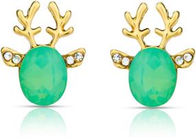 img 4 attached to 🦌 Stunning 18K Real Gold Plated Christmas Earrings: Reindeer Studs with Rhinestone, Pearl & Gemstone Accents - Perfect Xmas or Birthday Gift for Women & Girls