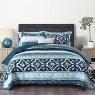 🛏️ travan 3-piece bedspread quilt set: oversized bohemian blue coverlet with shams - queen size bedding logo