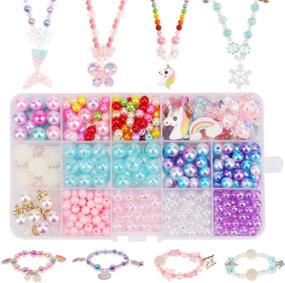 img 4 attached to 🦄 HIFOT DIY Bead Jewelry Making Kit for Girls and Children - Unicorn, Mermaid, Butterfly, Princess Necklaces and Bracelets - Art Craft Creativity Bead Set with 400pcs+