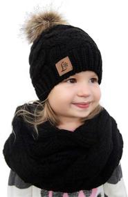 img 4 attached to Warm Fleece Lined Kids Toddler Pom Beanie 🧣 Infinity Scarf Set for Baby Girls Boys in Winter