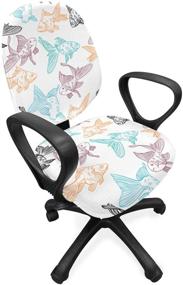 img 4 attached to 🐠 Lunarable Aquarium Office Chair Slipcover, Vibrant Goldfish and Perch Outline Drawing, Subaquatic World Animals, Stretch Decorative Fabric Cover, Standard Size, Multicolor